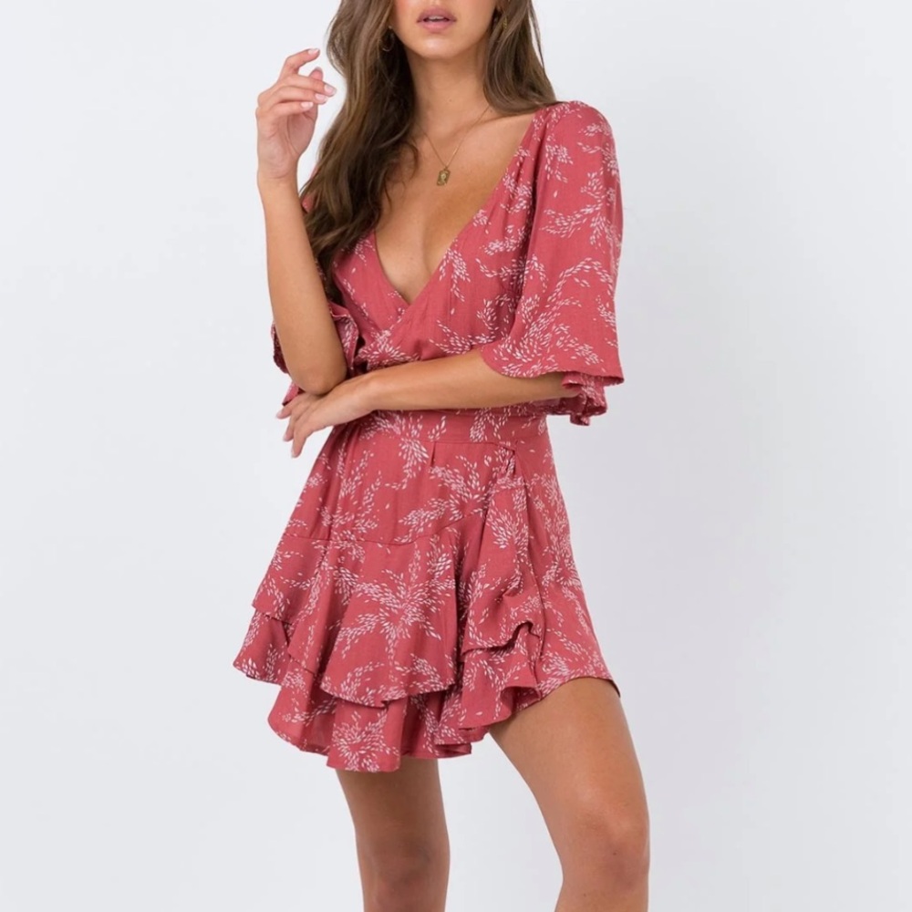 Princess Polly Red Floral Wrap Mini Romper